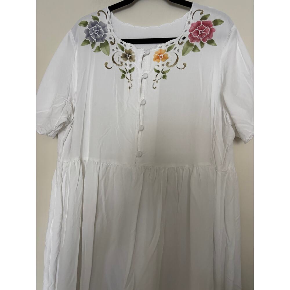Vintage Sue Brett Dress Womens Size XL Embroidered White Cottagecore / Boho - Picture 2 of 5